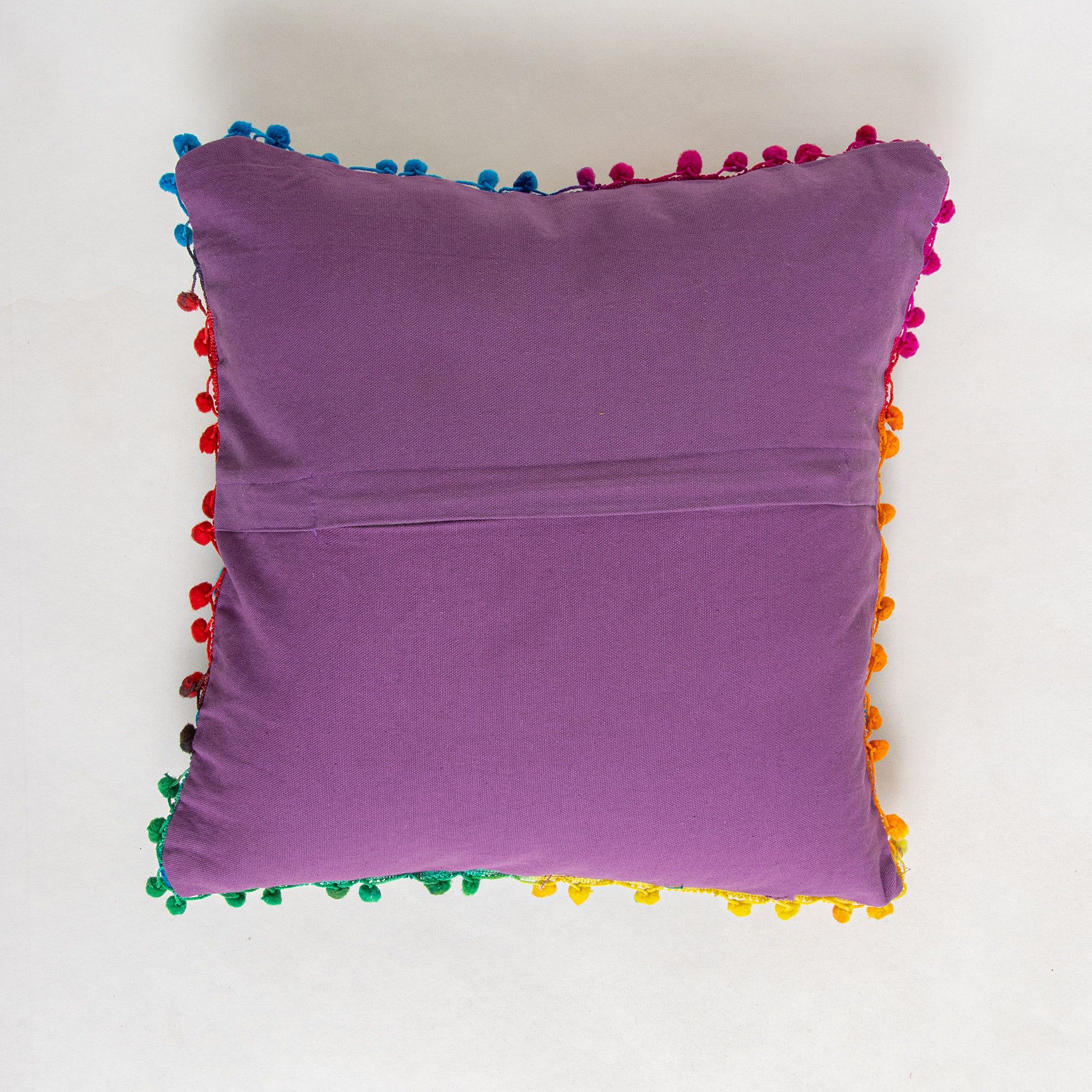 Cotton Embroidered Pom Pom Cushion Cover 16x16